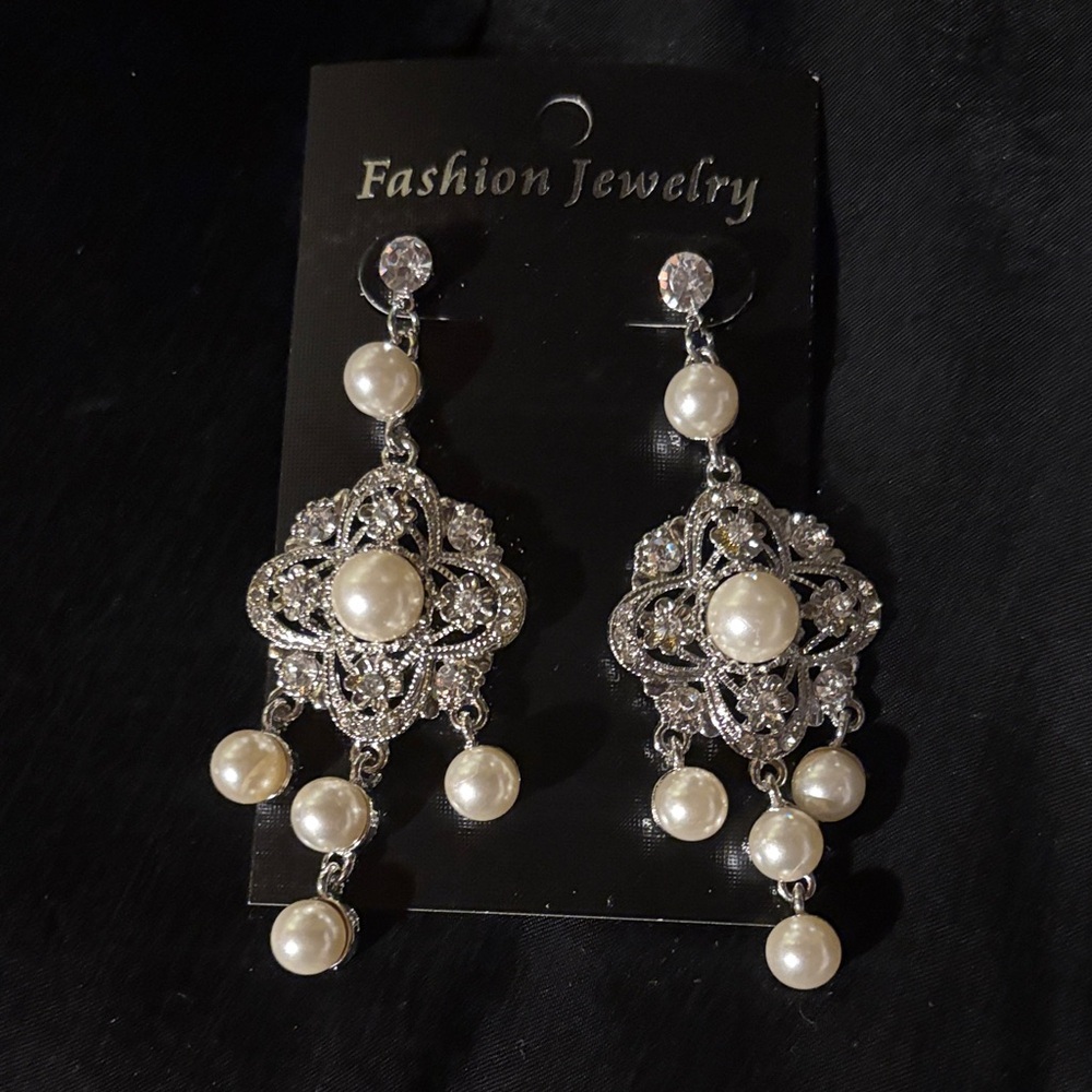 Elegant Silver and Pearl Drop Earrings
